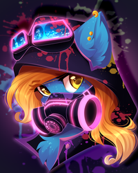 Size: 2585x3225 | Tagged: safe, artist:airiniblock, oc, oc only, earth pony, pony, clothes, commission, female, gas mask, high res, hoodie, mare, mask, solo, steampunk, visor