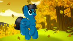 Size: 3840x2160 | Tagged: safe, artist:agkandphotomaker2000, oc, oc only, oc:pony video maker, pegasus, pony, autumn, evening, forest, high res, leaves, solo, tree