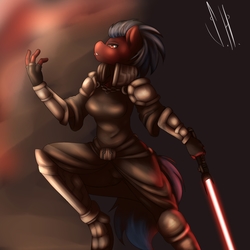 Size: 3000x3000 | Tagged: safe, artist:shadowchisel, oc, oc only, anthro, clothes, female, high res, lightsaber, mare, solo, star wars, weapon