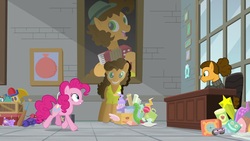 Size: 1920x1080 | Tagged: safe, screencap, cheese sandwich, pinkie pie, pony, g4, the last laugh, alternate hairstyle, clothes, sweater, turtleneck