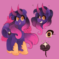 Size: 2700x2700 | Tagged: safe, artist:reallycoykoifish, oc, oc only, oc:wry glimmer, original species, chubby cheeks, cutie mark, eyeliner, female, goth, gothic, high res, horn, horns, makeup, multiple horns, solo