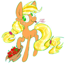 Size: 990x989 | Tagged: safe, artist:twilightcomet, applejack, earth pony, pony, g4, :p, apple, cute, female, food, jackabetes, mare, missing cutie mark, simple background, solo, tongue out, transparent background