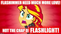 Size: 888x499 | Tagged: safe, edit, edited screencap, screencap, sunset shimmer, equestria girls, g4, my little pony equestria girls, abstract background, drama, engrish, equestria girls drama, female, imgflip, implied flash sentry, implied flashimmer, implied flashlight, implied shipping, implied straight, male, op is a duck, op is trying to be edgy, op is trying to start shit, solo
