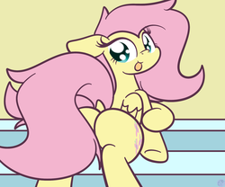 Size: 1844x1536 | Tagged: dead source, safe, artist:php142, fluttershy, pegasus, pony, g4, butt, cute, female, looking at you, looking back, looking back at you, mare, plot, rear view, shyabetes, solo, tongue out