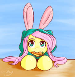 Size: 2094x2158 | Tagged: safe, artist:cluvry, fluttershy, pegasus, pony, g4, carrot, clothes, cute, digital art, eating, female, food, herbivore, high res, hoodie, horses doing horse things, mare, shyabetes, solo
