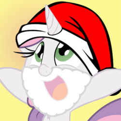 Size: 500x500 | Tagged: safe, artist:anderosextended, sweetie belle, pony, unicorn, g4, bust, christmas, fake beard, female, filly, hat, holiday, open mouth, portrait, profile, santa beard, santa hat, solo
