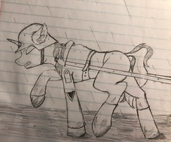 Size: 3624x3020 | Tagged: safe, artist:biergarten13, pony, german, high res, lined paper, mud, soldier, soldier pony, solo, traditional art, world war ii