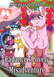 Size: 722x1024 | Tagged: safe, artist:inuhoshi-to-darkpen, princess cadance, shining armor, twilight sparkle, alicorn, pony, unicorn, fanfic:cadance's lovely misadventure, g4, blushing, fanfic, fanfic art, fanfic cover, female, filly, filly twilight sparkle, foal, heart, hearts and hooves day, magic, magic aura, male, mare, stallion, telekinesis, trio, younger
