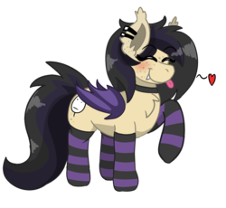 Size: 1114x1024 | Tagged: safe, artist:darkwolfhybrid, derpibooru exclusive, oc, oc only, oc:darkius wolficus, bat pony, pony, :p, bat pony oc, blushing, chest fluff, clothes, collar, cute, ear fluff, ear freckles, ear piercing, freckles, happy, piercing, simple background, socks, solo, striped socks, tongue out, transparent background