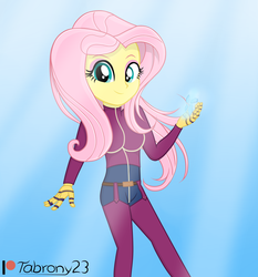 Size: 2357x2526 | Tagged: safe, artist:tabrony23, fluttershy, equestria girls, g4, clothes, cosplay, costume, female, high res, ice, king of fighters, kula diamond, looking at you, patreon, patreon logo, show accurate, smiling, solo