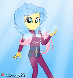 Size: 2357x2526 | Tagged: safe, alternate version, artist:tabrony23, fluttershy, equestria girls, g4, clothes, cosplay, costume, female, high res, ice, king of fighters, kula diamond, looking at you, patreon, patreon logo, show accurate, smiling, solo