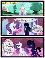 Size: 3500x4500 | Tagged: dead source, safe, artist:becauseimpink, rarity, oc, pony, unicorn, comic:transition, g4, carousel boutique, comic, dialogue, elusive, male, mirror, rule 63, stallion, transgender, tree