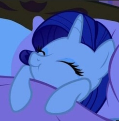 Size: 907x923 | Tagged: safe, screencap, rarity, pony, unicorn, g4, look before you sleep, season 1, :t, bed, cropped, cute, eyes closed, female, golden oaks library, happy, mare, pillow, raribetes, sleeping, smiling, solo