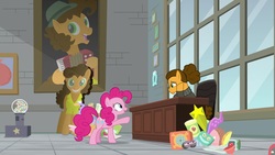 Size: 1920x1080 | Tagged: safe, screencap, cheese sandwich, pinkie pie, pony, g4, the last laugh, alternate hairstyle, clothes, sweater, turtleneck