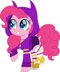 Size: 1268x1500 | Tagged: safe, artist:cloudy glow, pinkie pie, earth pony, pony, g4, barbara gordon, batgirl, clothes, costume, cute, dc superhero girls, diapinkes, female, grin, happy, simple background, smiling, solo, transparent background