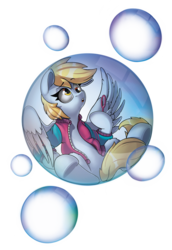Size: 1913x2773 | Tagged: safe, artist:rexyseven, derpy hooves, pegasus, pony, g4, bubble, clothes, female, in bubble, jacket, simple background, solo, transparent background
