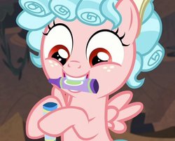 Size: 635x511 | Tagged: safe, screencap, cozy glow, pegasus, pony, frenemies (episode), g4, cozy glow is best facemaker, cozybetes, crayon, cropped, cute, female, hoof hold, mouth hold, solo