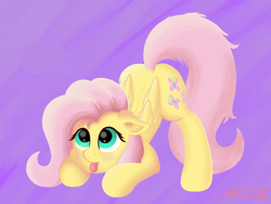 Size: 4160x3120 | Tagged: safe, artist:nowords, fluttershy, pegasus, pony, g4, butt, cute, face down ass up, plot, shyabetes, tongue out