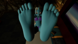 Size: 1920x1080 | Tagged: safe, artist:vibronbin13, trixie, anthro, g4, 3d, arm behind head, bed, bikini, clothes, feet, fetish, foot fetish, gmod, looking at you, swimsuit