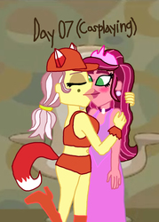 Size: 1292x1800 | Tagged: safe, artist:ktd1993, gloriosa daisy, vignette valencia, equestria girls, g4, 30 day otp challenge, 7, blushing, clothes, cosplay, costume, drawn together, female, foxxy love, gloriette, kiss on the lips, kissing, lesbian, princess clara, shipping