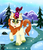 Size: 2500x2884 | Tagged: safe, artist:theretroart88, autumn blaze, kirin, g4, awwtumn blaze, blushing, cute, female, high res, mountain, open mouth, pine tree, quadrupedal, raised hoof, rock, snow, snowfall, solo, tree, walking, winter