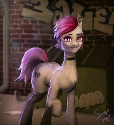 Size: 1200x1320 | Tagged: safe, artist:smomi, oc, oc only, earth pony, pony, clothes, punk, solo, stockings, thigh highs