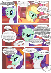 Size: 868x1228 | Tagged: safe, artist:dziadek1990, edit, edited screencap, screencap, applejack, rarity, comic:sunny day, g4, look before you sleep, annoyed, comic, conversation, dialogue, dungeons and dragons, excited, golden oaks library, in character, library, mud mask, pen and paper rpg, rpg, screencap comic, slice of life, spitting, tabletop game, text, yelling