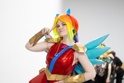 Size: 2560x1707 | Tagged: safe, rainbow dash, human, equestria girls, g4, 2019, armpits, clothes, cosplay, costume, crystal guardian, crystal wings, derpfest, irl, irl human, photo, wings