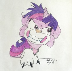 Size: 2372x2333 | Tagged: safe, artist:silversimba01, twilight sparkle, alicorn, dog, hybrid, pony, a trivial pursuit, g4, clean, dogified, female, grin, high res, simple background, smiling, solo, species swap, traditional art, twilight barkle, twilight sparkle (alicorn), twilighting, white background