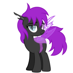 Size: 3500x3500 | Tagged: safe, artist:dreamybae, artist:ponkus, oc, oc only, oc:silky moth, changeling, pony, 2020 community collab, derpibooru community collaboration, base used, changeling oc, female, heterochromia, high res, purple changeling, simple background, slit pupils, solo, transparent background