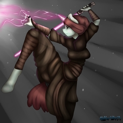 Size: 3000x3000 | Tagged: safe, artist:jamesjackobgermany, oc, oc only, unicorn, anthro, unguligrade anthro, clothes, female, high res, lightsaber, magic, mare, solo, star wars, weapon