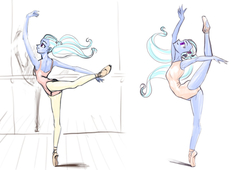 Size: 1431x975 | Tagged: safe, artist:dadss_rootbeer, sugarcoat, equestria girls, g4, arabesque, armpits, ballerina, ballet, dancing, female, reflection, smiling, solo, stretching