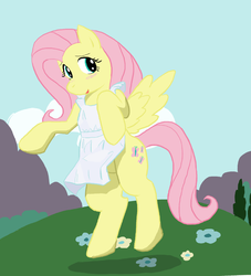 Size: 1087x1198 | Tagged: safe, artist:seidouryu, fluttershy, pegasus, pony, g4, apron, bipedal, clothes, cloud, cute, featureless crotch, female, mare, naked apron, rearing, shyabetes, solo