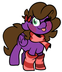 Size: 2611x3000 | Tagged: safe, artist:befishproductions, oc, oc only, oc:befish, pegasus, pony, 2020 community collab, derpibooru community collaboration, :p, clothes, female, heart eyes, high res, looking at you, one eye closed, scarf, simple background, socks, solo, striped socks, tongue out, transparent background, wingding eyes, wink