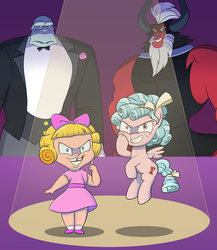 Size: 1300x1500 | Tagged: safe, alternate version, artist:mew-me, cozy glow, lord tirek, centaur, human, taur, g4, cats don't dance, crossover, darla dimple, evil, evil grin, female, filly, foal, grin, looking at you, max the butler, smiling