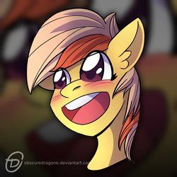 Size: 1024x1024 | Tagged: safe, artist:obscuredragone, oc, oc only, pony, big eyes, blushing, commission, ear fluff, happy, open mouth, smiling, solo, ych result