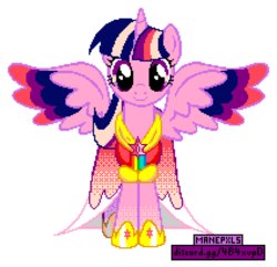 Size: 848x816 | Tagged: safe, artist:allet the cat, artist:mysterymelt, editor:cocoa bittersweet, twilight sparkle, alicorn, pony, g4, female, horn, looking at you, manepxls, mare, pixel art, pxls.space, rainbow power, simple background, smiling, solo, transparent background, twilight sparkle (alicorn), wings