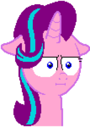 Size: 428x600 | Tagged: safe, artist:andrevus, editor:cocoa bittersweet, starlight glimmer, pony, unicorn, g4, marks for effort, :i, bust, faic, female, floppy ears, guidance counselor, i mean i see, manepxls, mare, pixel art, pxls.space, simple background, solo, transparent background