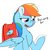 Size: 1889x1889 | Tagged: safe, artist:jubyskylines, rainbow dash, pegasus, pony, g4, bag, delivery, delivery pony, dialogue, doordash, female, mare, note, reading, simple background, solo, text, white background