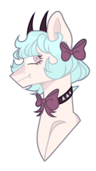 Size: 1024x1821 | Tagged: safe, artist:chococolte, oc, oc only, oc:bethany, pony, bowtie, bust, choker, female, horns, mare, portrait, simple background, solo, spiked choker, transparent background