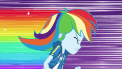 Size: 800x450 | Tagged: safe, screencap, rainbow dash, dashing through the mall, equestria girls, equestria girls series, g4, holidays unwrapped, spoiler:eqg series (season 2), animated, eyes closed, female, geode of super speed, gif, magical geodes, rainbow trail, running, solo, speed lines, worried