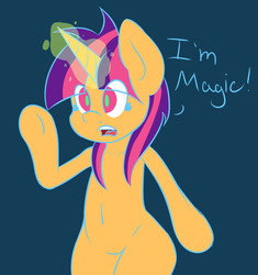 Size: 2227x2365 | Tagged: safe, artist:psicarii, oc, oc only, oc:color spark, unicorn, semi-anthro, arm hooves, eye clipping through hair, eyestrain warning, female, high res, magic, mare, solo