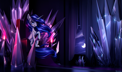 Size: 2000x1189 | Tagged: safe, artist:vincher, shining armor, pony, unicorn, g4, crystal, female, gleaming nightmare, gleaming shield, mare, moon, nightmare, nightmarified, rule 63, solo