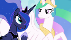 Size: 1920x1080 | Tagged: safe, screencap, princess celestia, princess luna, alicorn, pony, between dark and dawn, g4, crown, duo, female, horn, jewelry, mare, regalia, royal sisters, royalty, siblings, sisters, wings