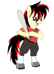 Size: 420x577 | Tagged: safe, artist:nullpony-exception, oc, oc only, oc:raven fear, pony, baseball bat, crossover, red scout, scout uniform, simple background, solo, team fortress 2, transparent background