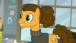 Size: 1920x1080 | Tagged: safe, screencap, cheese sandwich, earth pony, pony, g4, the last laugh, alternate hairstyle, clothes, male, solo, stallion, sweater, turtleneck