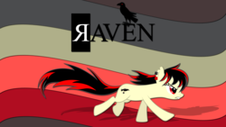 Size: 1920x1080 | Tagged: safe, artist:electriccoffee, oc, oc only, oc:raven fear, pony, determination, determined, logo, running, solo, wallpaper