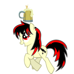 Size: 5000x5000 | Tagged: safe, artist:radiant--eclipse, oc, oc only, oc:raven fear, pony, apple cider, bouncing, cider, ear piercing, female, happy, mare, mug, open mouth, piercing, simple background, solo, transparent background, trotting