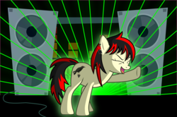 Size: 3333x2215 | Tagged: safe, artist:turbo740, oc, oc only, oc:raven fear, pony, bright lights, high res, lights, oh yeah, performance, solo, stage