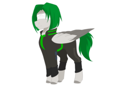 Size: 2388x1668 | Tagged: safe, artist:rand-dums, oc, oc:hindsight, pegasus, pony, fallout equestria, fallout equestria: redemption is magic, antagonist, blind, blindfold, clothes, enclave, jumpsuit, stable dweller, vault suit